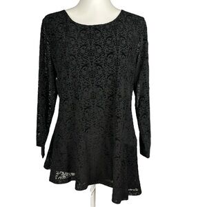 Rafaella Size Large Northern Retreat Laced Asymmetrical Blouse Black 3/4 Sleeve